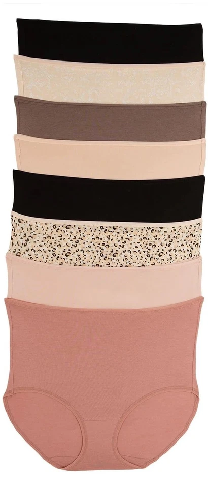 Felina Womens 8 Pack Cotton Modal Stretch Hi-Cut Brief Multi Small