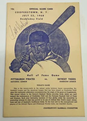 Official score card Hall of Fame Game Pirates vs Tigers Pat Dobson signed - Image 1 of 4