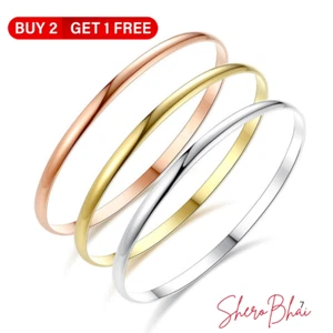 Classic Fashion Titanium Bangles Band Heartfelt Trendy Plain Bracelet 4 & 6 mm - Picture 1 of 17