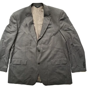 Joseph Feiss Gold Check 100% Wool Blazer Jacket Suit Coat 46 L Gray Blue Brown - Picture 1 of 8
