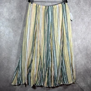 New Directions Maxi Skirt Womens Large Olive Goldburst Striped Linen Lined NEW - Picture 1 of 9
