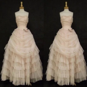 Vintage Champagne Wedding Dresses Ruffles Sweetheart Tulle A-Line Bridal Gowns - Picture 1 of 9