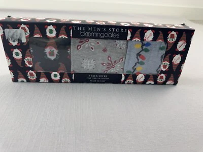 Bloomingdales Fino Algodón Italiano Árbol de Navidad Calcetines Crew Caja de Regalo Conjunto de 3 Foto 1 de 4