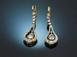 WUNDERVOLLE BELLE EPOQUE OHRRINGE MIT DIAMANTEN GOLD 585 UND PLATIN - Bild 1 von 6