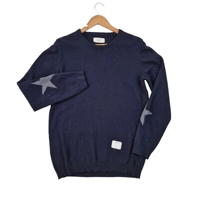 The Editor Wool Jumper Mens Large Navy Blue Stars Pattern Handmade In Italy - Image 1 of 4
