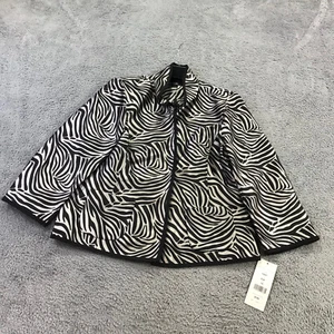 NINA MCLEMORE Jacket Womens 14 Woven Silk Organaza Zebra Suzanne Black $795 v5 - Picture 1 of 8