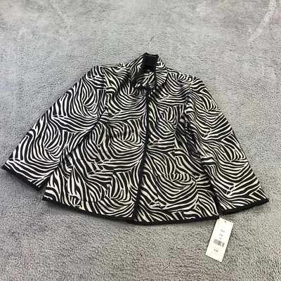 Jaqueta NINA MCLEMORE Feminina 14 Tecida Seda Organaza Zebra Suzanne Preta $795 v5 - Imagem 1 de 4