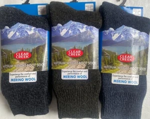 3 Pairs BOOT SOCKS with MERINO WOOL 6-12 Shoe Sz by CLEAR CREEK Medium Weight - Picture 1 of 23