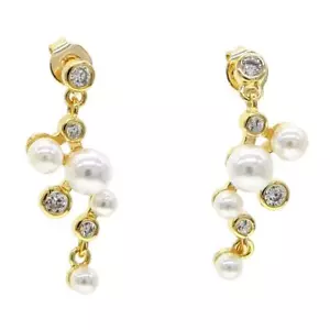 Damen Ohrringe Gold vergoldet Perlen 18K Wasserfest O5505D - Picture 1 of 4