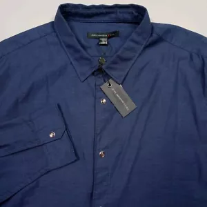 John Varvatos Star USA leggero perla a scatto blu navy con bottoni western XL - Foto 1 di 12