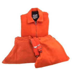 Vintage Orange Mackinaw Wool Jacket Coat Mens 50 Two Pair Pants 38x28 Suspenders - Picture 1 of 12