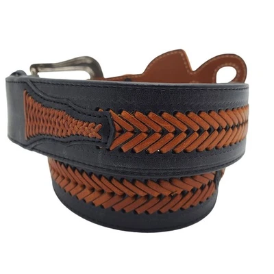 Cinturón Ariat Marrón Negro Cuero Occidental Trenzado Dos Tonos 32 Plata Hebilla Tooled Foto 1 de 4