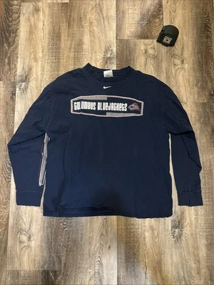 NIKE Team VTG Columbus Bluejackets Mens Large Hockey NHL Long Sleeve Shirt Navy - Image 1 of 4