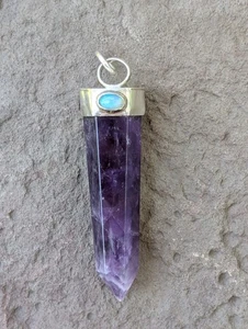 Amethyst Point & Ethiopian Opal Artisan Hand Made Sterling Silver Pendant .A10c - Picture 1 of 10