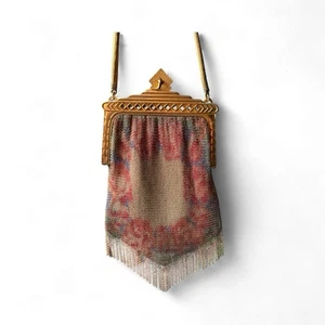 Authentic Whiting & Davis Co. Floral Enamel Art Deco 1920’s Flapper Purse - Picture 1 of 8