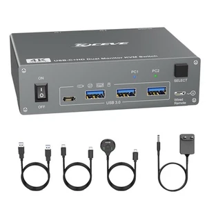 4K USB C KVM 2 Moniteurs 2 Ordinateurs, 4K@60Hz Moniteur USB 3.0 USB Typ9151 - Photo 1/6