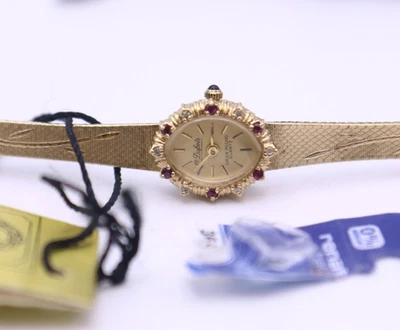 Ladies Dufonte by Lucien Piccard diamond ruby bezel wrist watch gold plated NOS - Image 1 of 4
