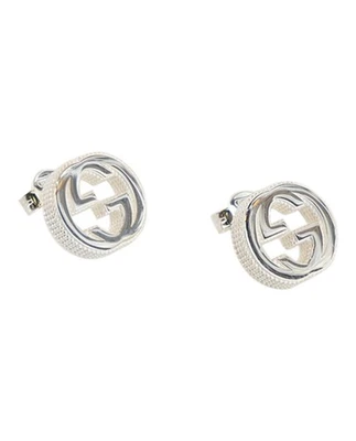 Gucci Womens Interlocking G Textured Silver Stud Earrings - Image 1 of 2