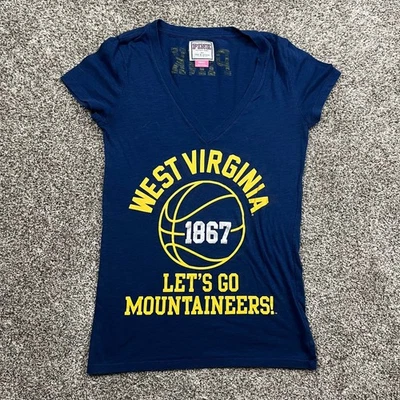 PINK Victoria's Secret Shirt S y2k West Virginia Mountaineers Basketball V Neck - Image 1 of 4