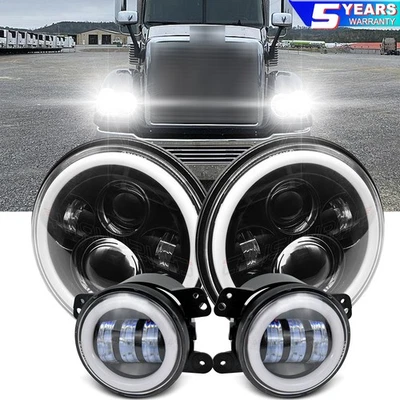 For Freightliner Century Class 7'' Round LED Headlights Hi/Lo &4'' Fog Light Kit - Image 1 of 4