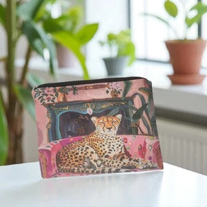 Bohemian Leopard Jungle Scene Cosmetic Bag - Artistic Wildlife Design - Picture 1 of 7