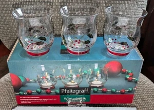 Pfaltzgraff Winterberry Christmas/ Holiday Set 3 Glass Tea Light Candle Holders - Picture 1 of 7