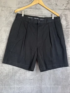 Polo Golf Ralph Lauren Shorts Men 36 Black 8" Bermuda Pleats Cotton Chino Preppy - Picture 1 of 8