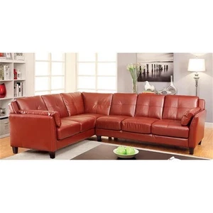Furniture of America Billie Faux Leather L-shaped Sectional in Red - Picture 1 of 4