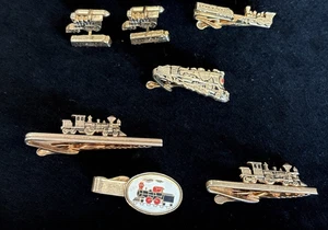 Lot Vintage Lokomotive Zug Motor Manschettenknöpfe & Krawattennadeln SWANK HICKOK PIONEER - Bild 1 von 12