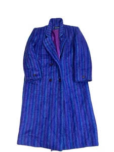 Vintage Paul Levy Blue Purple Striped Mohair Wool Coat Long Womens L/XL - Picture 1 of 13