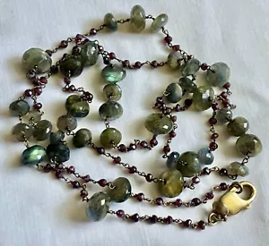 RARITIES Faceted Gemstone and Bead Layering Necklace Labradorite Garnet 40" MG - Picture 1 of 4