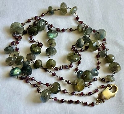 RAREZAS Collar de piedras preciosas facetadas y capas de cuentas granate labradorita 40" MG Foto 1 de 4