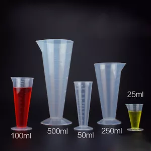 25/100/250/500mL Lab Clear Cups Plastic Graduated Conical Measuring Empty Cups - Picture 1 of 7