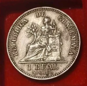 GUATEMALA ♦ 1 Réal 1910 ♦ LIBERTAD JUSTICE SEATED LEFT copper-nickel - Foto 1 di 2