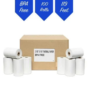 3 1/8" x 119' THERMAL PoS RECEIPT PAPER - 100 ROLLS ** FREE SHIPPING ** - Picture 1 of 4