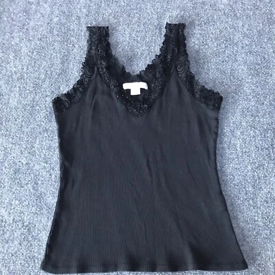 Camiseta sin mangas August de seda mediana cami encaje cuentas acanalada minimalista hada grunge Y2K Foto 1 de 4