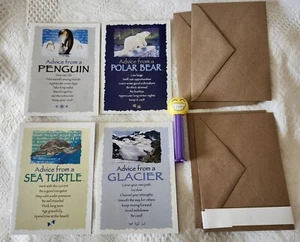 Tarjetas de felicitación 'Consejos para la vida' tu verdadera naturaleza x4 con sobres pingüino tortuga - Imagen 1 de 11