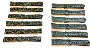 New 1 Dozen Leather Watch Bands 6 Black Croc Grain 16 mm-6 Black Lizard 19mm - Picture 1 of 2