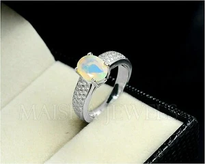 Natural Ethiopian Fire Opal Cut Ring Solid 925 Sterling Silver Anniversary Ring - Picture 1 of 6
