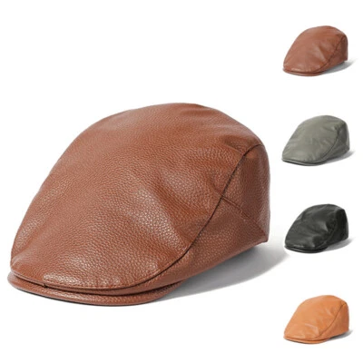 Hombres Imitación Cuero Newsboy Gatsby Sombrero Exterior Cálido Viaje Conducción Golf Boina Gorra Foto 1 de 4