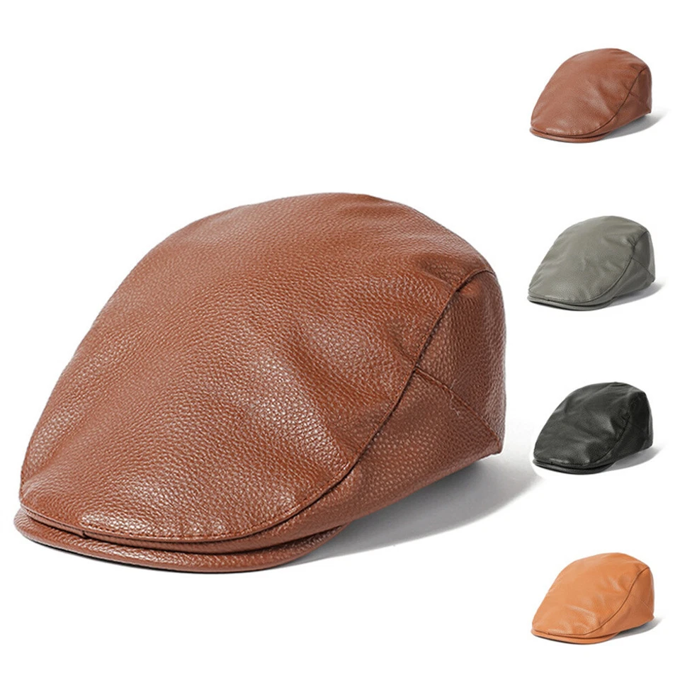 Hombres Imitación Cuero Newsboy Gatsby Sombrero Cálido Viaje Conducción Golf Boina Gorra CS23116 Foto 1 de 4