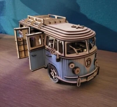 3D Holz Puzzle Bus, Van Holzpuzzle Holzbausatz Modellbausatz Camper Bulli
