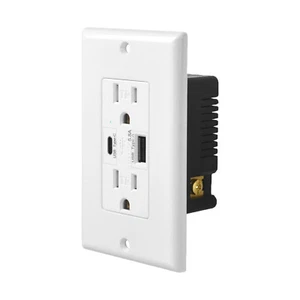 5.8A USB Wall Outlet with 15A Electrical TR Receptacle Socket Plug Type-C Outlet - Picture 1 of 12