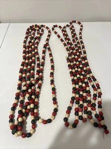 Vintage Bauernhaus Holz Perlen Girlande Rot Grün Natur Weihnachten 12’ Stränge - Bild 1 von 8