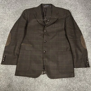VTG San Remo Wool Sport Coat Mens Size 44R Brown Plaid Made in Italy 3 Button - Picture 1 of 16