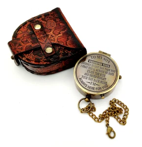 Engraved Brass Compass Gift For Son Nautical Gift Item Vintage Compass With Case - Picture 1 of 4