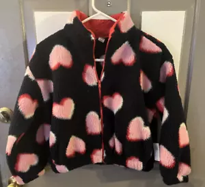 Girls Fleece Jacket L 10/12 Old Navy Hearts Sherpa Zip Jacket NWT - Picture 1 of 8