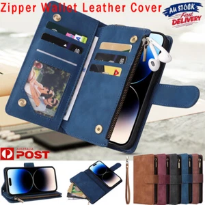 Zipper Wallet Case Leather Flip Cover For iPhone 16 15 14 13 12 11 Pro Max 8 7+ - Picture 1 of 97