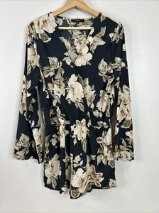 Lulus Women’s L Grayish Blue Prairie Daydream Washed Floral Print Romper - Picture 1 of 15