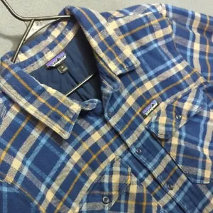 Patagonia Jacket Men's XL Blue Plaid Insulated Fjord Flannel Outdoor Hiking - Picture 1 of 12